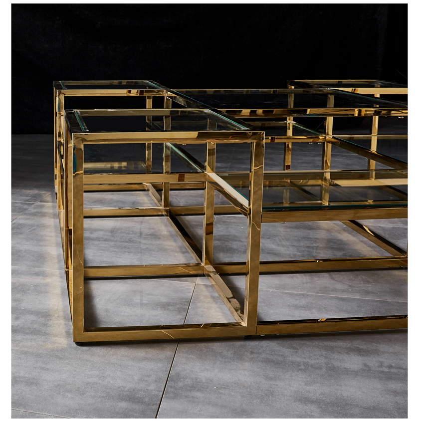 SAYER Coffee Table Stainless Steel Gold Finish and Tempered Glass