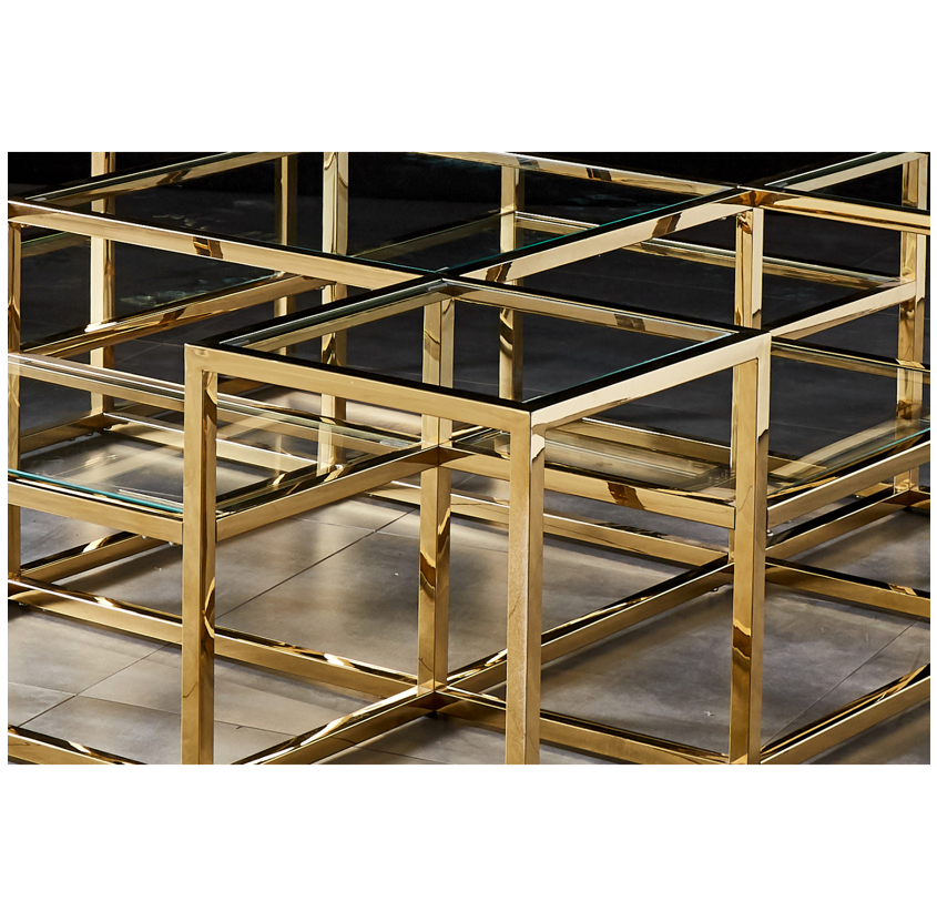 SAYER Coffee Table Stainless Steel Gold Finish and Tempered Glass
