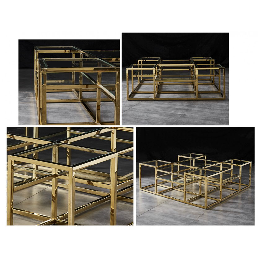 SAYER Coffee Table Stainless Steel Gold Finish and Tempered Glass