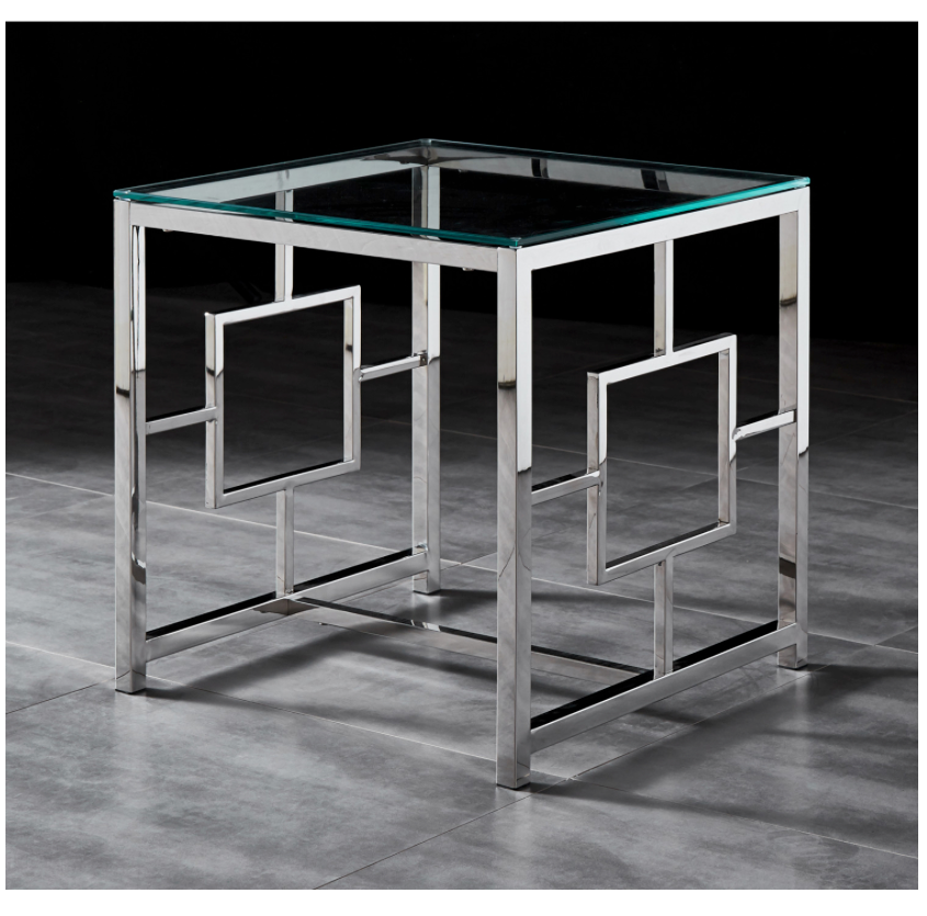 JORDAN Side Table Stainless Steel and Tempered Glass