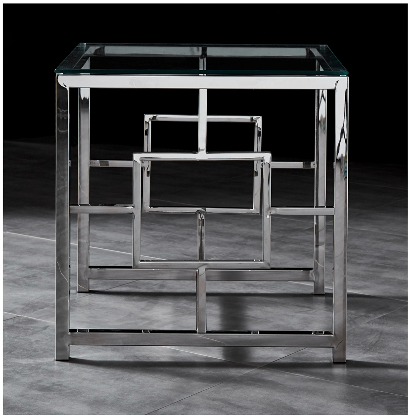 JORDAN Side Table Stainless Steel and Tempered Glass