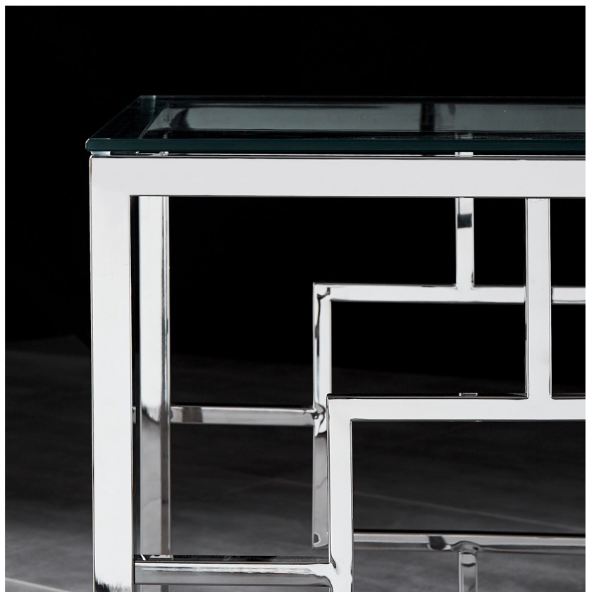 JORDAN Side Table Stainless Steel and Tempered Glass