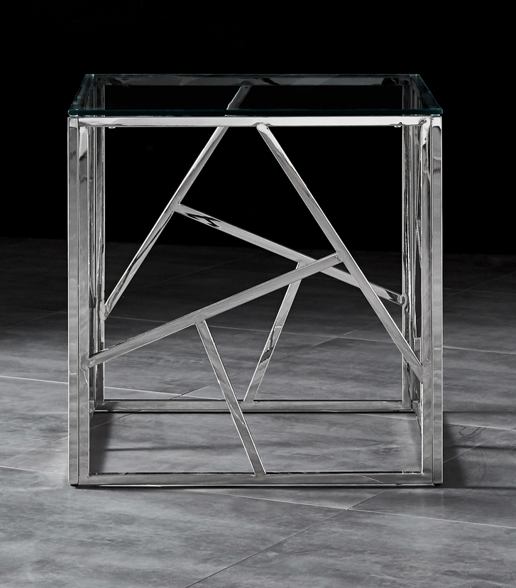 LEO Side Table Stainless Steel and Tempered Glass