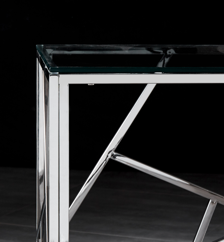 LEO Side Table Stainless Steel and Tempered Glass