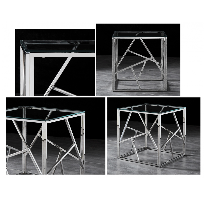 LEO Side Table Stainless Steel and Tempered Glass