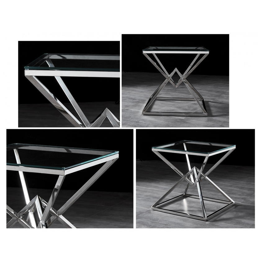 YORK Side Table Stainless Steel and Tempered Glass