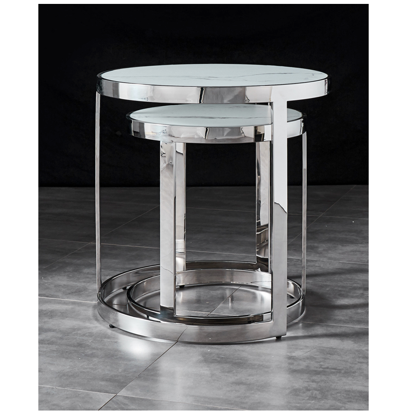 STAX Nest of Side Tables Stainless Steel and Tempered Glass