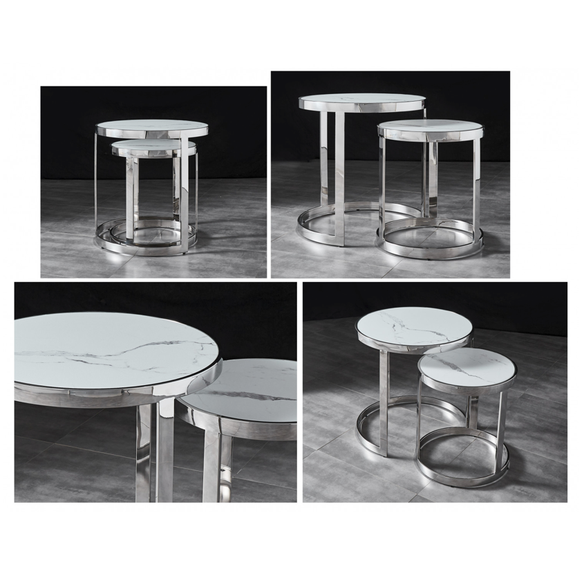 STAX Nest of Side Tables Stainless Steel and Tempered Glass