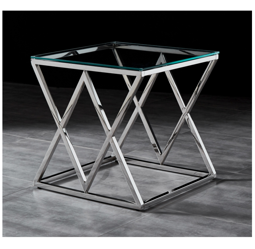 SAVOY Side Table Stainless Steel and Tempered Glass