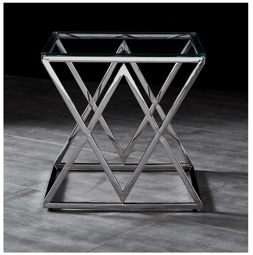 SAVOY Side Table Stainless Steel and Tempered Glass
