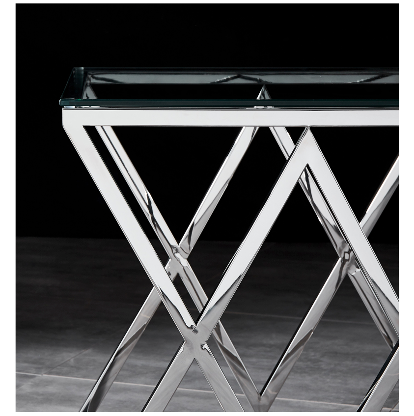 SAVOY Side Table Stainless Steel and Tempered Glass