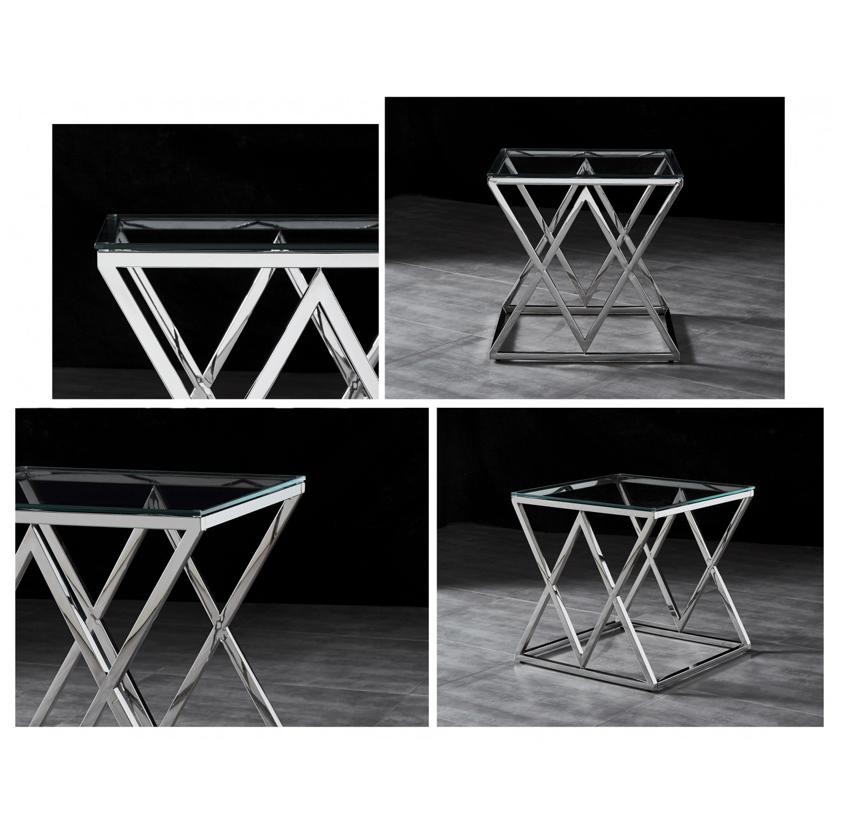 SAVOY Side Table Stainless Steel and Tempered Glass