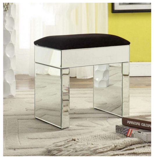 Mirage Mirrored Stool for Dressing Table or Console Black Top