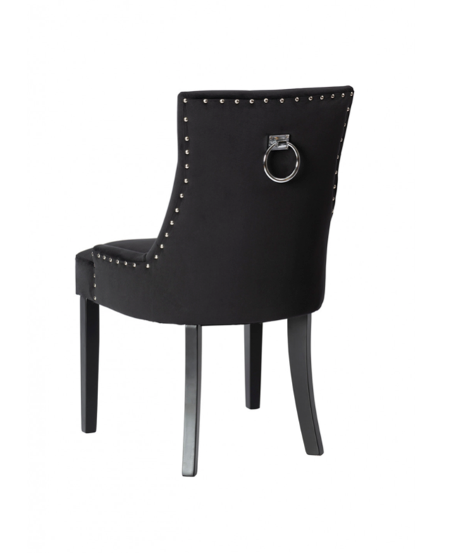 Torino Plush Dining Chair Black Velvet With Chrome Details & Chrome Rear Handle