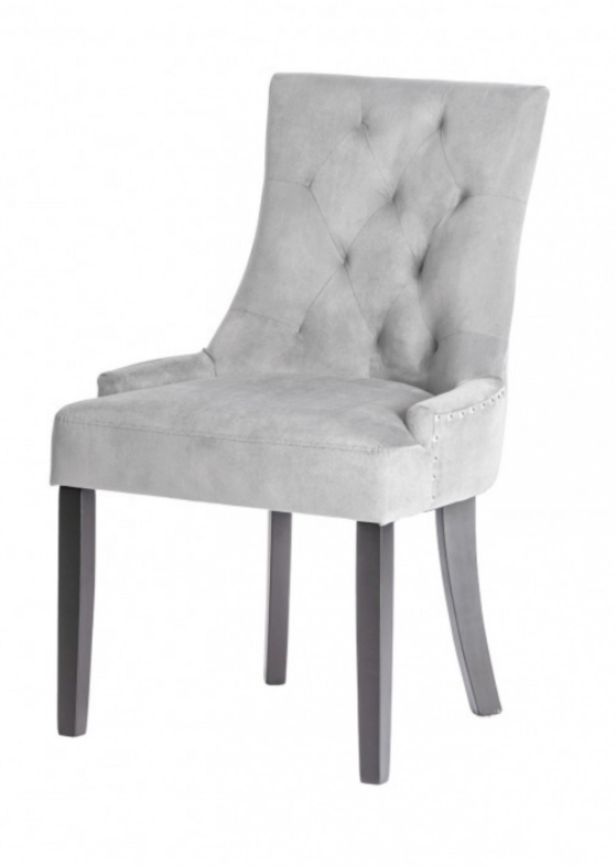 Torino Plush Dining Chair Dove Grey Velvet With Chrome Details & Chrome Rear Handle