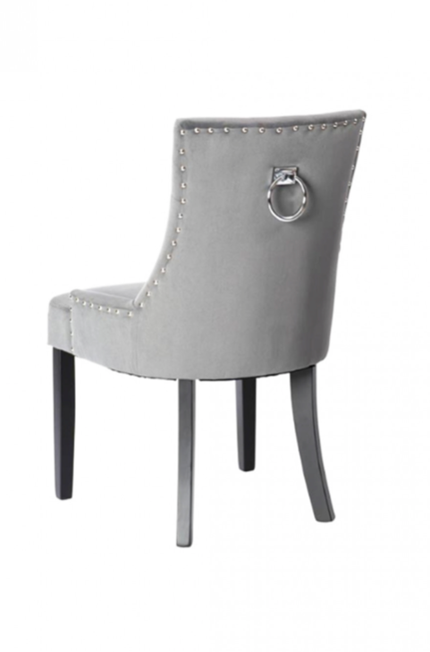 Torino Plush Dining Chair Dove Grey Velvet With Chrome Details & Chrome Rear Handle