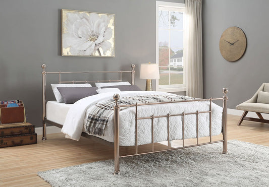 CHADSTONE King Bed Rose Gold Plated with Round Metal Finials