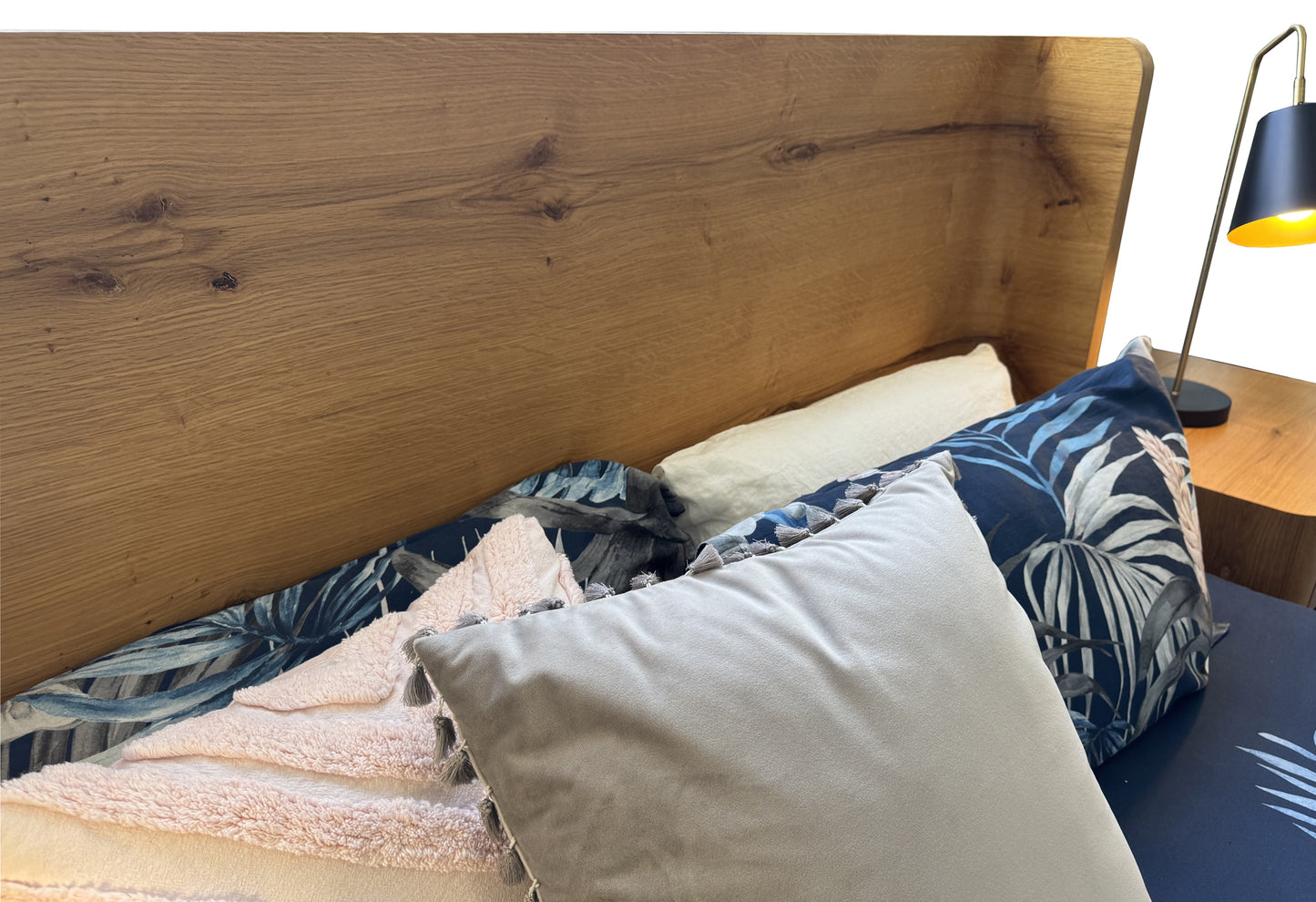 BOWER Curved Oak Queen Bed Natural Finish