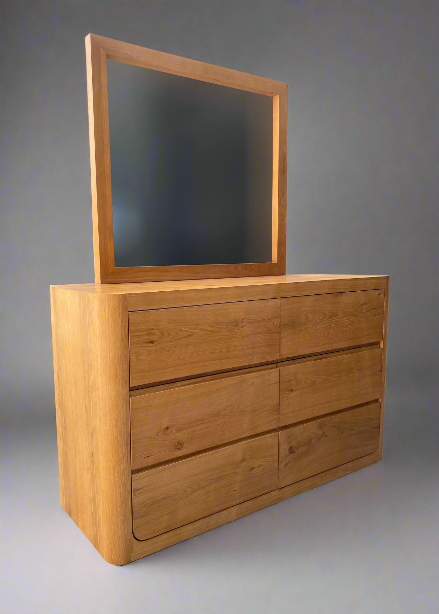 Bower Curved Oak 6 Drw Dresser - Natural