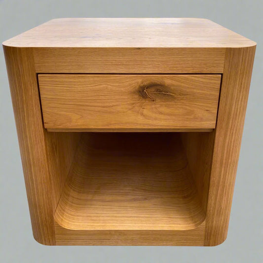 BOWER Curved Oak Bedside Table 1 Drawer Natural Finish