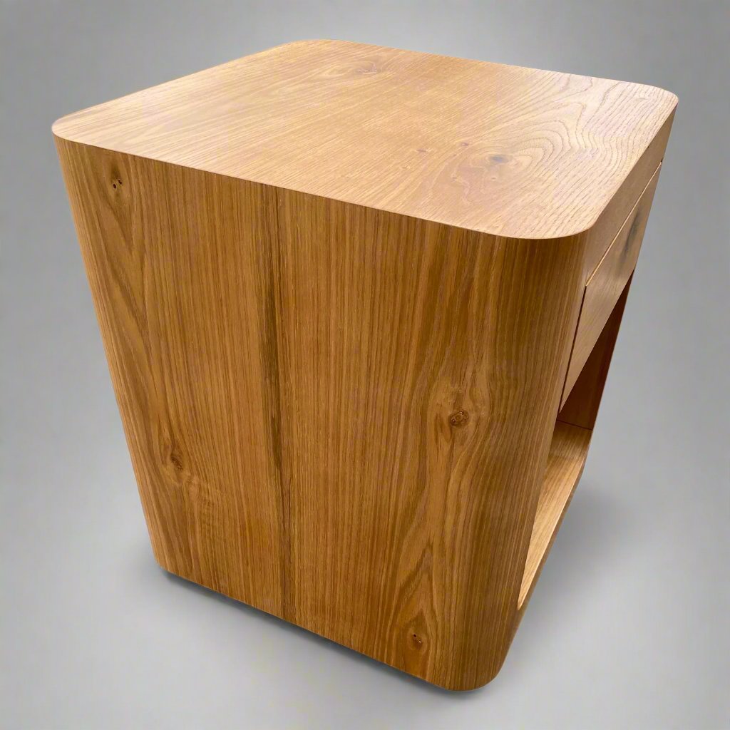 BOWER Curved Oak Bedside Table 1 Drawer Natural Finish