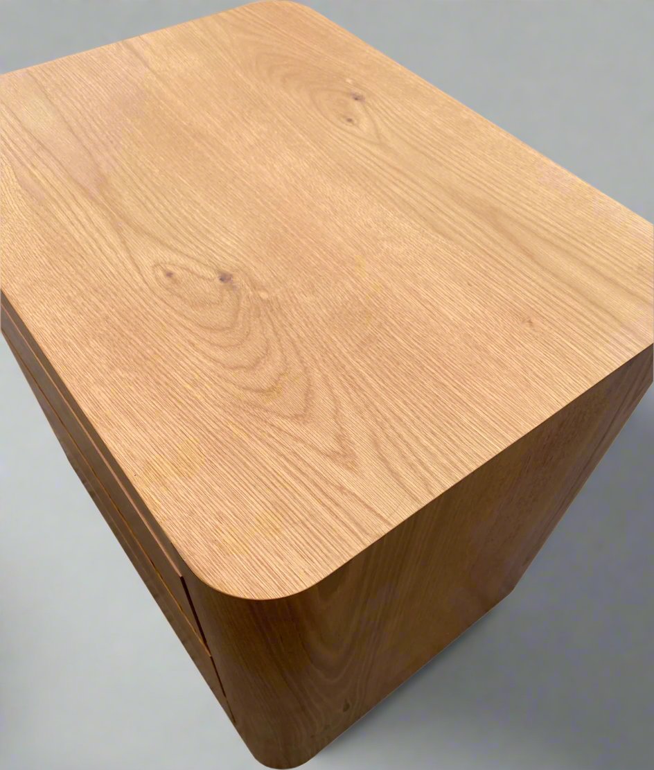 Bower Curved Oak 3 Drw Bedside Table - Natural