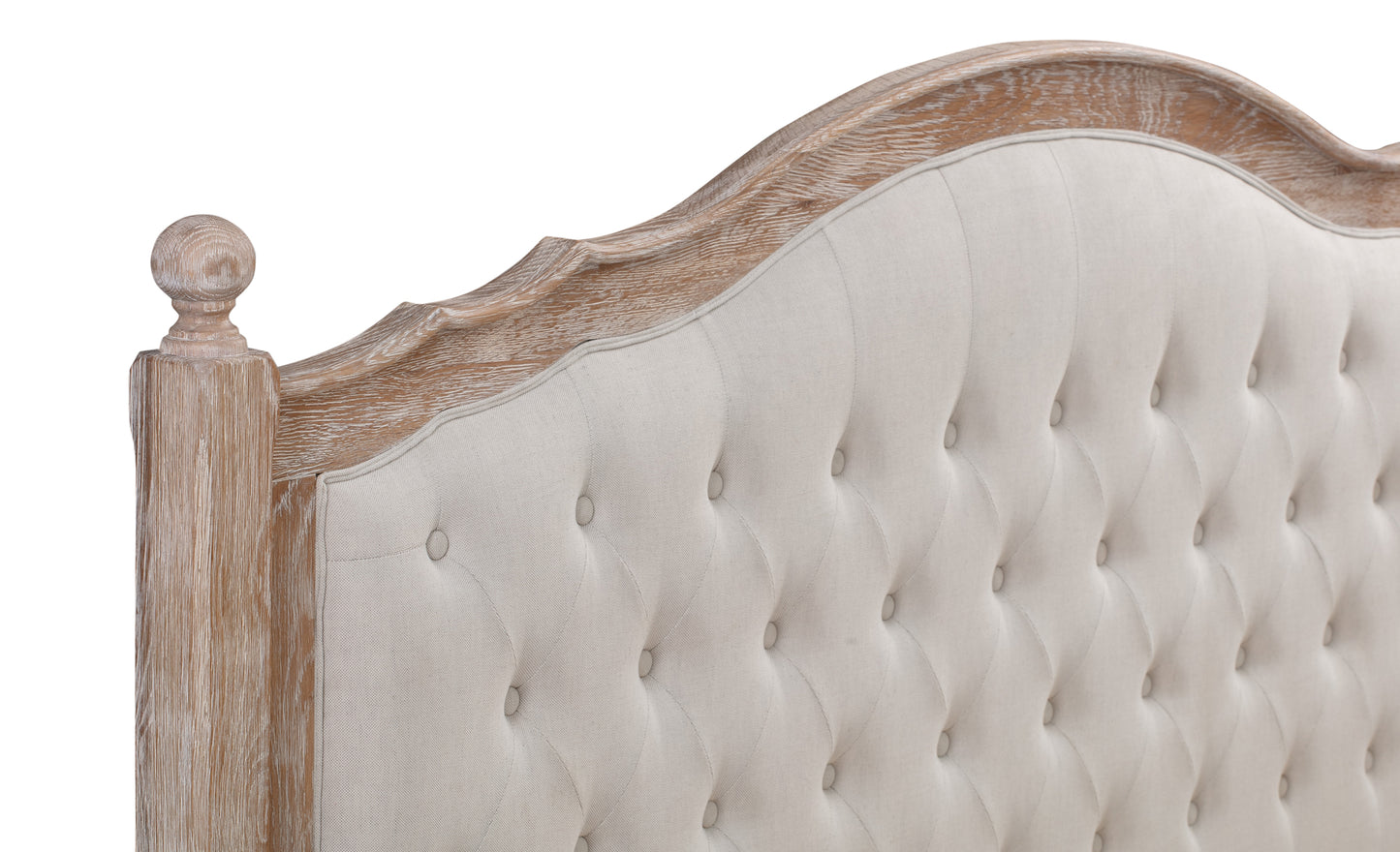 FABIAN King European White Oak & Upholstered Bed - LOW FOOT END