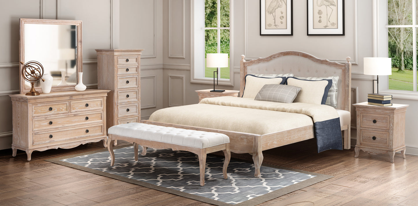 FABIAN King European White Oak & Upholstered Bed - LOW FOOT END