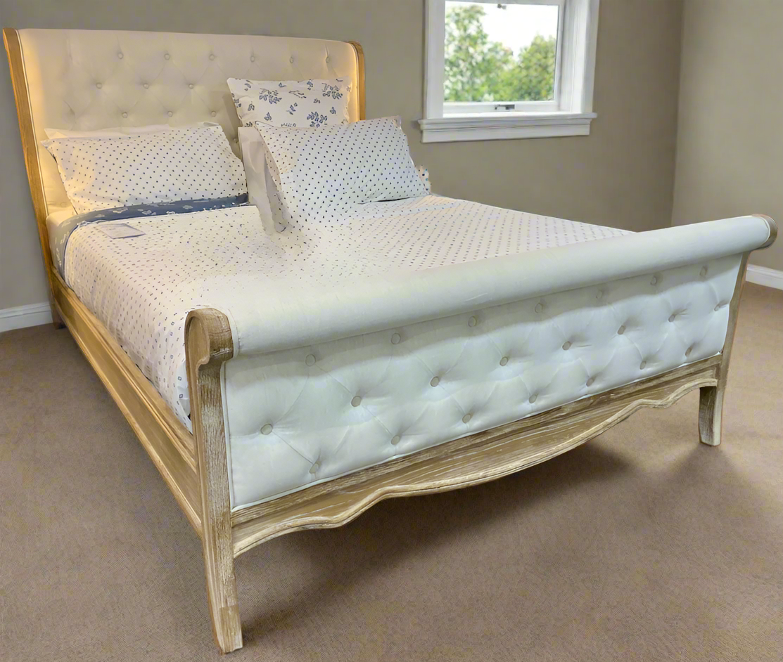 FLEUR King European White Oak & Upholstered Bed HMF