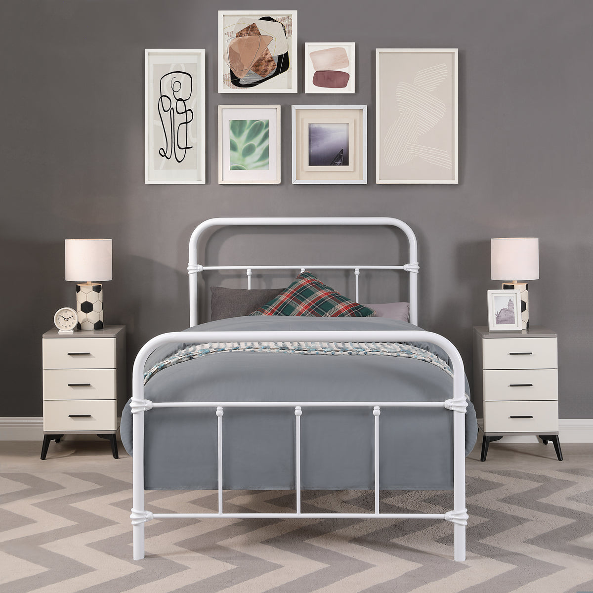 Wallace Single Bed - White Metal