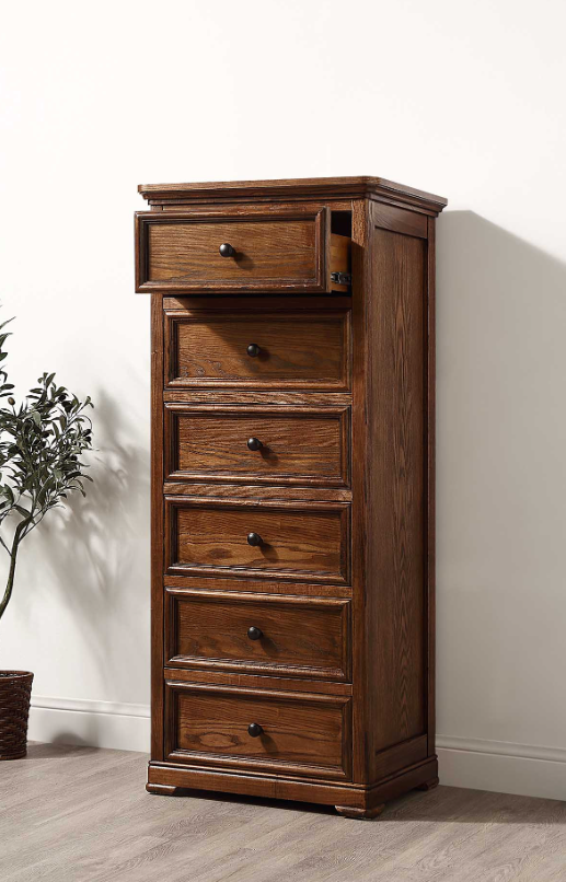 ASHLEIGH Narrow Chest Traditional Style Ash Wood Walnut Finish