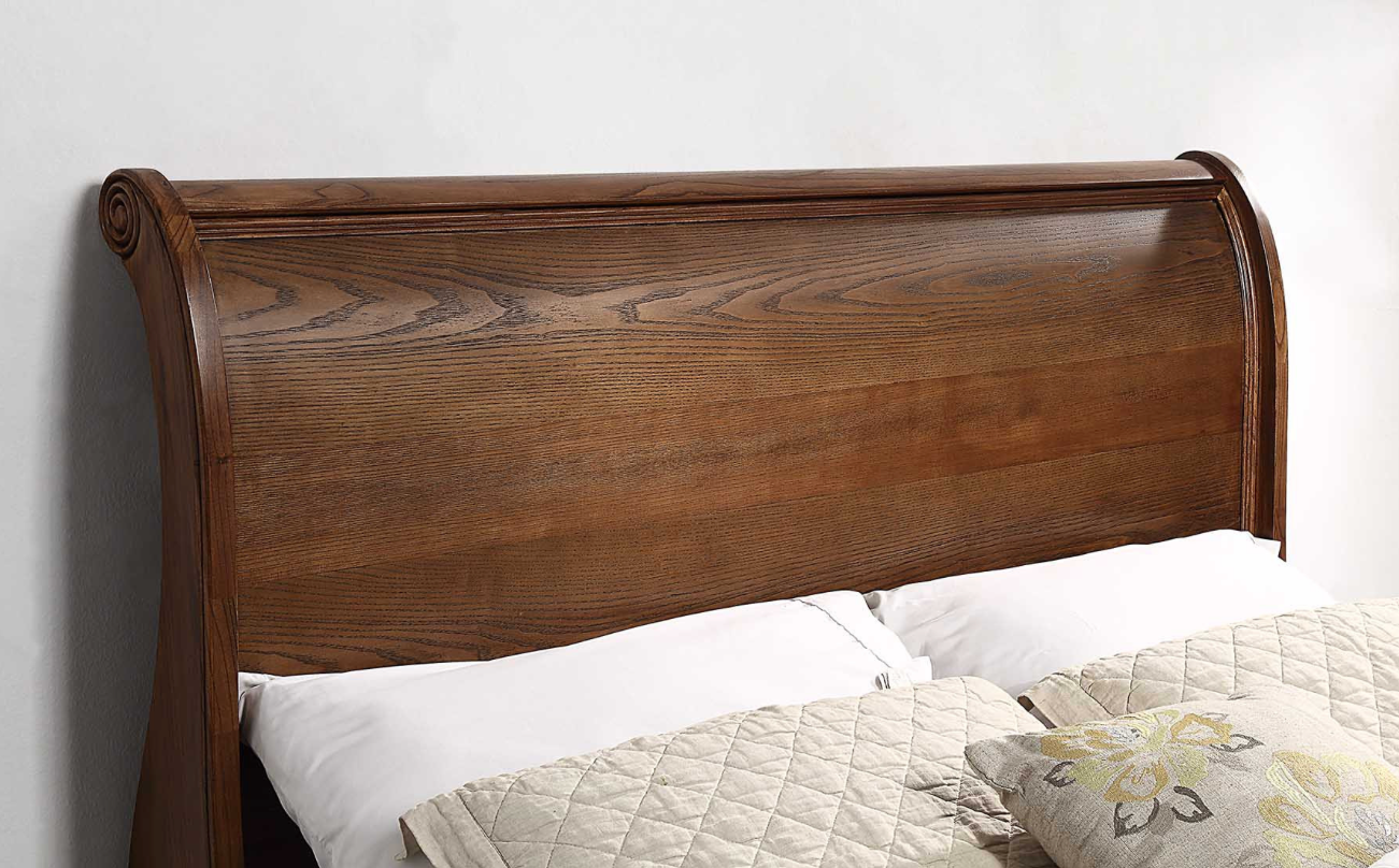 ASHLEIGH QUEEN Sleigh Bed Traditional Style Ash Wood Walnut Finish