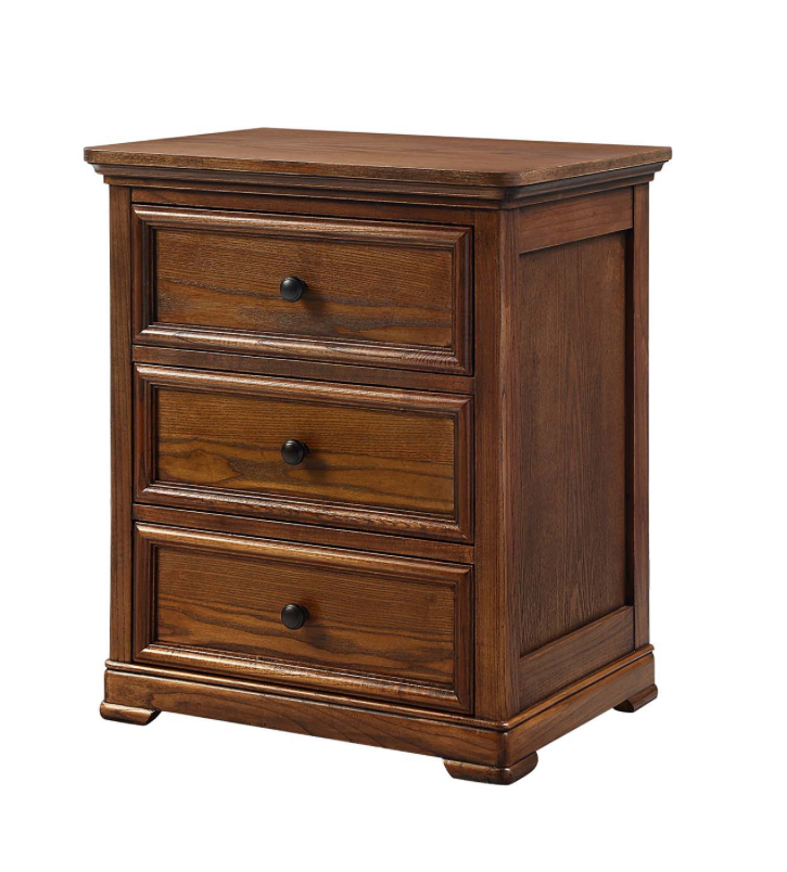 ASHLEIGH Bedside Table Traditional Style Ash Wood Walnut Finish