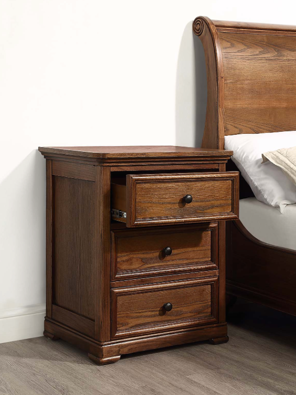 ASHLEIGH Bedside Table Traditional Style Ash Wood Walnut Finish