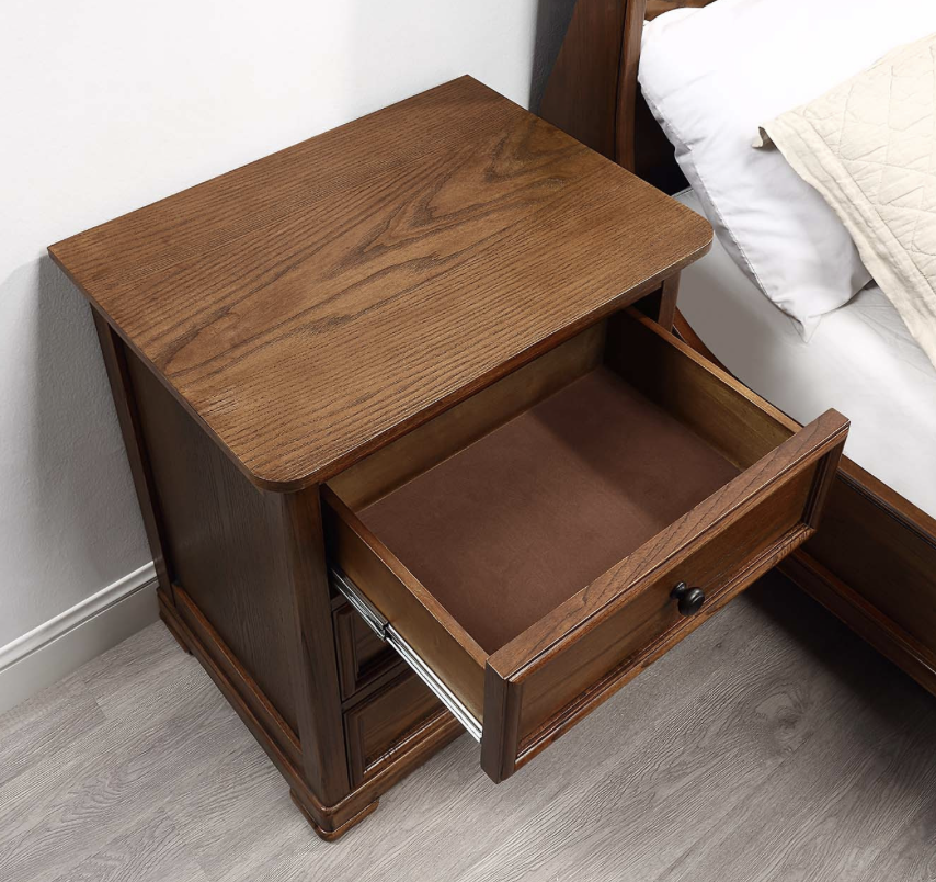 ASHLEIGH Bedside Table Traditional Style Ash Wood Walnut Finish