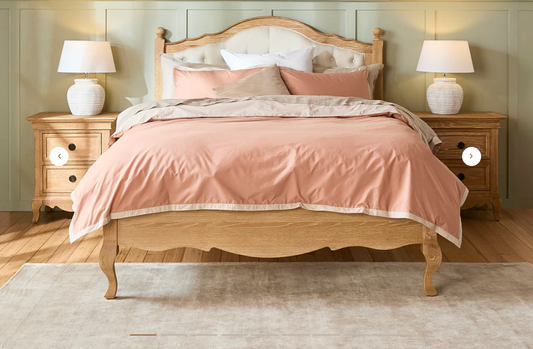 FABIAN Queen European White Oak & Upholstered Bed - LOW FOOT END