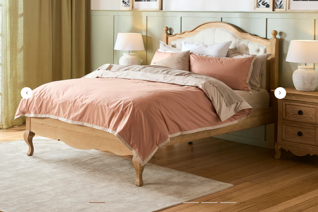 FABIAN Queen European White Oak & Upholstered Bed - LOW FOOT END
