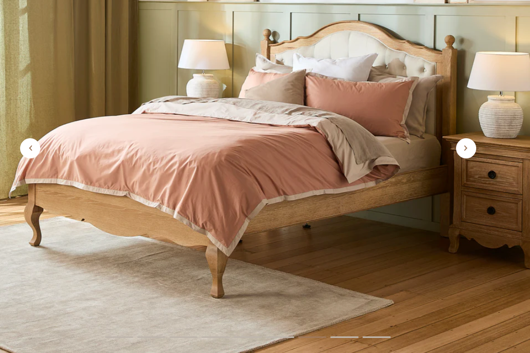 FABIAN King European White Oak & Upholstered Bed - LOW FOOT END