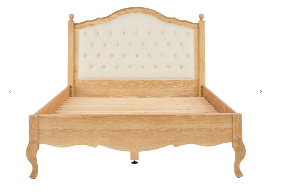 FABIAN King European White Oak & Upholstered Bed - LOW FOOT END