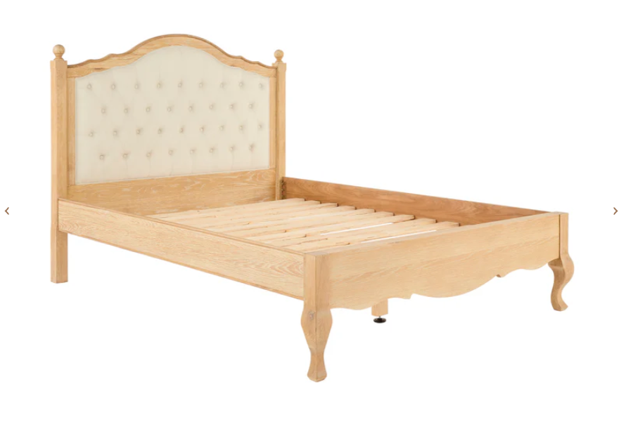 FABIAN Queen European White Oak & Upholstered Bed - LOW FOOT END