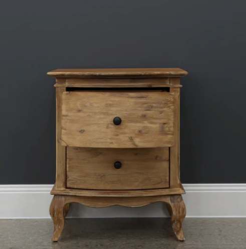 French Provincial Acacia Bedside Table Brushed Weathered Provincial Finish