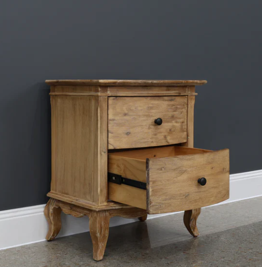 French Provincial Acacia Bedside Table Brushed Weathered Provincial Finish