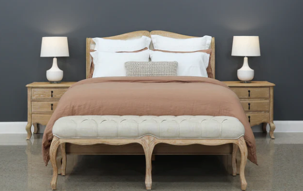 Mt Eden Queen Bed Upholstered and White Oak Wood