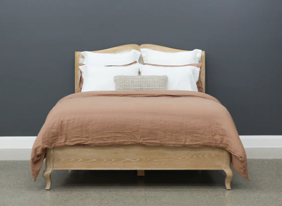 Mt Eden Queen Bed Upholstered and White Oak Wood