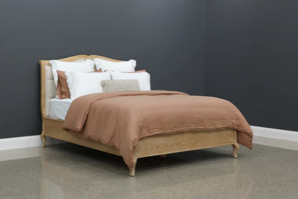 Mt Eden Queen Bed Upholstered and White Oak Wood