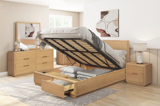 Melody Oak King Storage Bed with USB/C Charging & LED Headboard Light