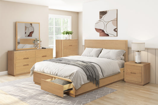 Melody Oak King Storage Bed with USB/C Charging & LED Headboard Light