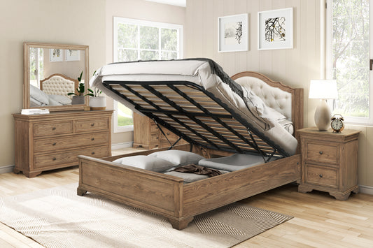 Dorset Ornate Oak King Bed with Gas Lift Storage