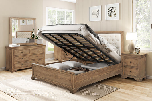 Dorset Square Oak Queen Bed with Gas Lift Storage