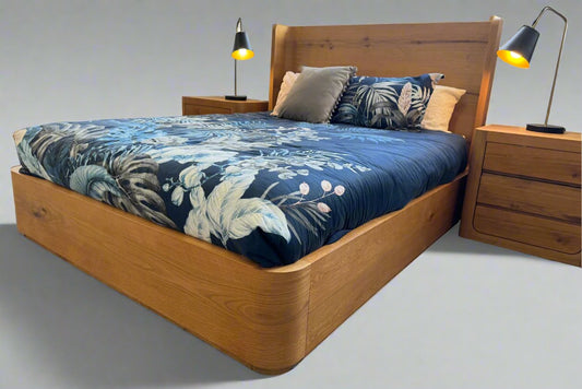 BOWER Curved Oak Queen Bed Natural Finish